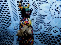 7" BLACK CARIBBEAN JOINTED ORIGINAL DOLL, TAG SANDRA DOGUE REPRO